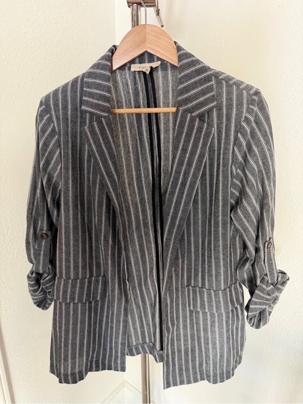 Kismet Gray Striped Open-Front Blazer